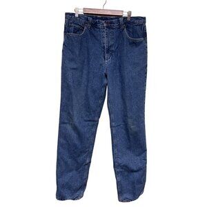 Woolrich Men's Flannel Lined Denim Blue Jeans Red Plaid Size 36 Winter Outdoors